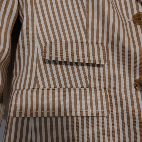 Tory Burch Womens Jacket Size 6 Beige Striped Linen Cotton Blazer Coat $598 - Picture 8 of 9